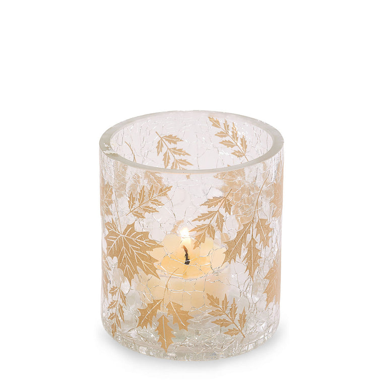 Crackle Leaves Tea Light Candle Holder H3